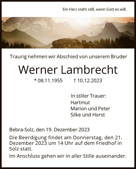 Traueranzeigen Von Werner Lambrecht Trauer HNA De