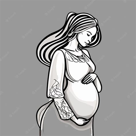 Premium Vector Pregnant Mother Illustration In Elegant Line Art Style