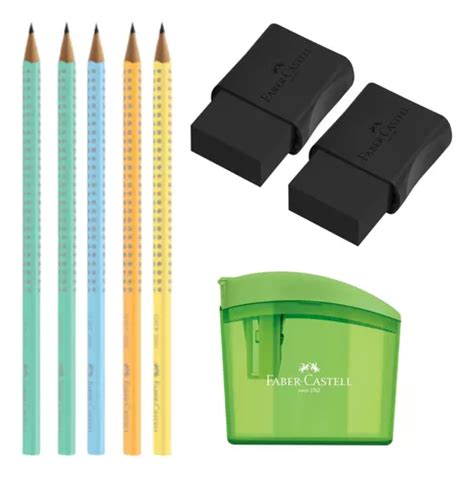 Kit 5 Lápis Grafite Faber 2 Borrachas Apontador MercadoLivre