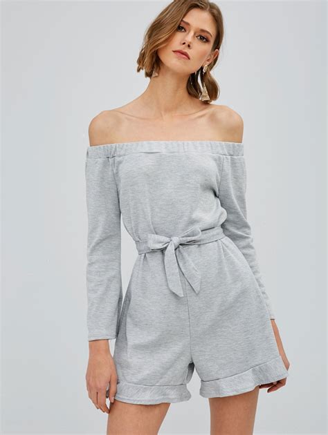 Long Sleeve Belted Off Shoulder Romper Binti Beauty Palace Off