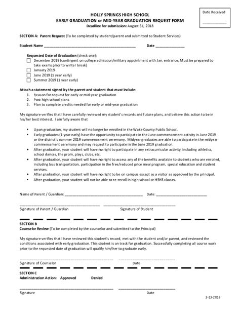 Fillable Online Wcpss NetcmslibEARLY GRADUATION Or MID YEAR