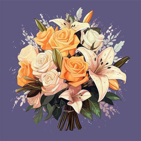 Premium Vector Beautiful Flower Bouquet Vector Illustration Of Colorful Bouquet Of Different