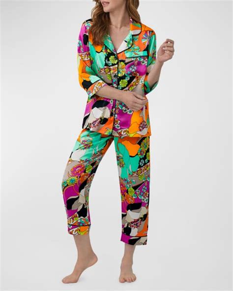 Trina Turk X Bedhead Pajamas Cropped Floral Print Silk Pajama Set