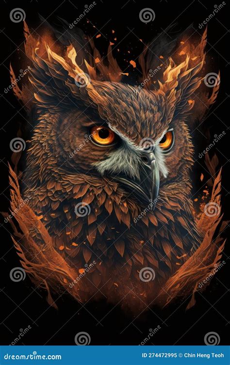 Owl With Fire And Flames On A Black Background Generative Ai