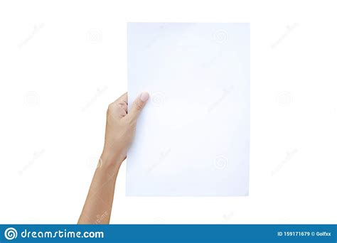 Woman Hand Holding Sheet Of Paper Isolated On White Background Stock