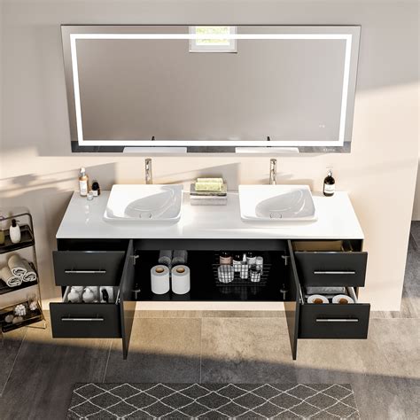 Totti Wave 60 Inch Espresso Modern Double Sink Bathroom Vanity With