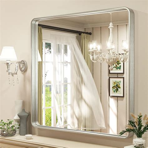 TETOTE Silver Bathroom Mirror 36x36 Inch Wall Mounted Square Brushed