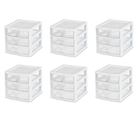 Sterilite Small 3 Drawer Unit Plastic White Countertop Storage