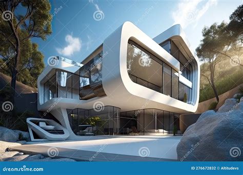 Casa Futurista E Conceitual Com Elementos De Design Modernos E Exterior