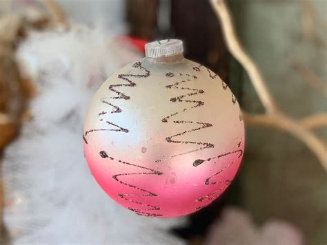 Vintage Pink Glass Ornament Retro Large West Germany Glitter Ball