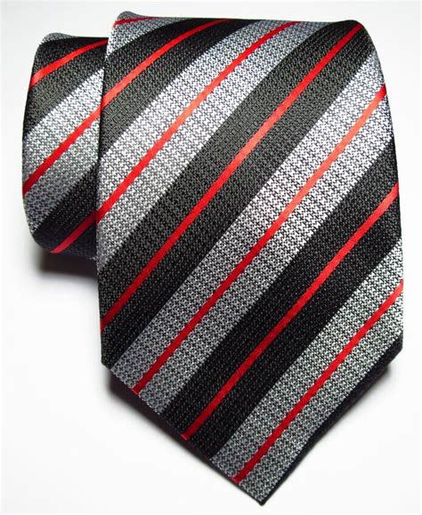 New Classic Striped Black White Red Jacquard Woven Silk Men S Tie