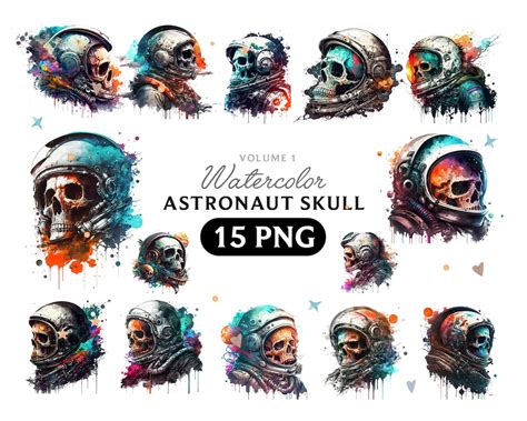 Watercolor Astronaut Skull, Astronaut Skull Clipart, Skull PNG ...