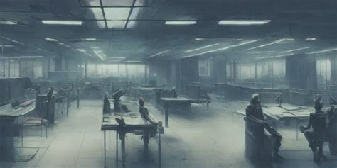 A Dystopian Cyberpunk Office Interior With Huge Stable Diffusion