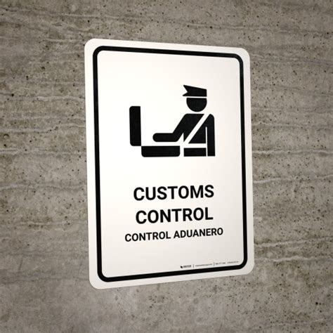 Customs Control White Bilingual Spanish Portrait Wall Sign