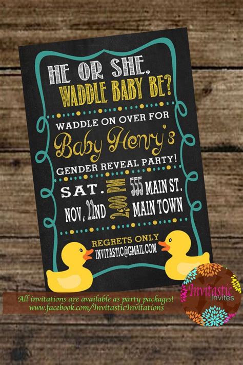 Rubber Duck Gender Reveal Invitation Chalkboard Rubber Ducky Gender