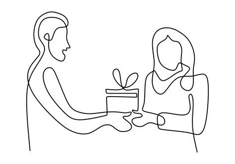 One Line Drawing Of Man Give A T To Woman 4374196 Vector Art At