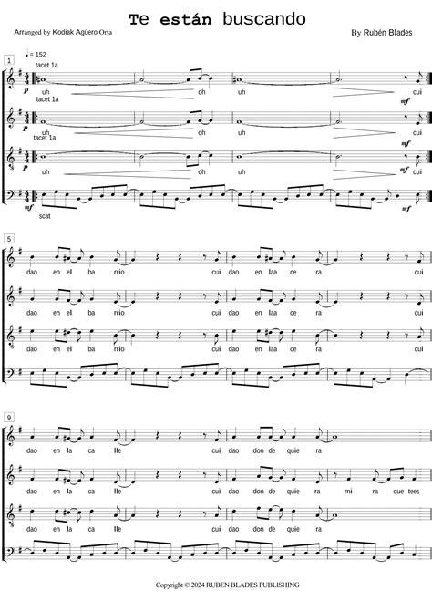 Te Estan Buscando Arr Kodiak Ag Ero Orta By Ruben Blades Sheet Music