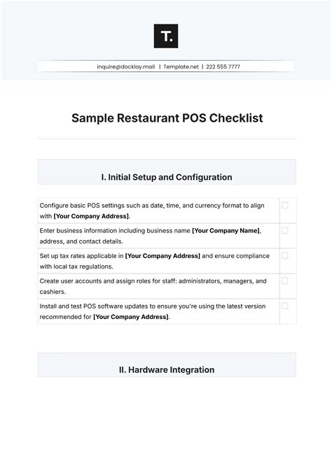 Free Sample Restaurant POS Checklist Template to Edit Online