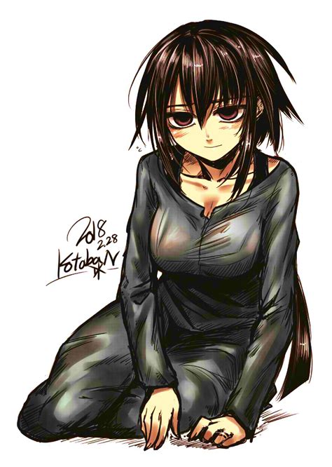 Safebooru 1girl Black Hair Blind Blush Breasts Brown Hair Cleavage Closed Mouth Commentary