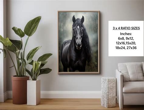 Black Horse Digital Wall Art Oil Painting Wall Decor - Etsy