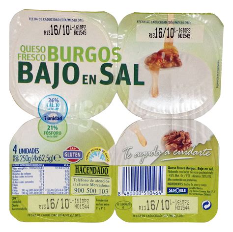 Hacendado Queso Fresco Burgos Bajo En Sal U X G