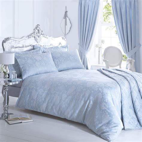 Vantona Rose Damask Jacquard Duvet Cover Sets Duck Egg Blue