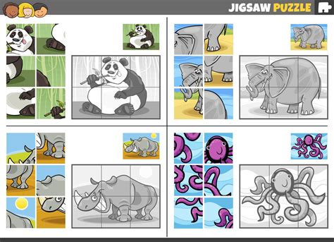 jigsaw puzzle game set with cartoon animals 17717474 Vector Art at Vecteezy