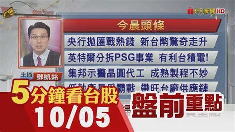 原油暴跌5創5周低pcai題材 高盛看好華碩廣達等五虎將英特爾分拆psg事業 有利台積電低軌衛星爭霸戰 帶旺台廠供應鏈｜主播鄧凱銘