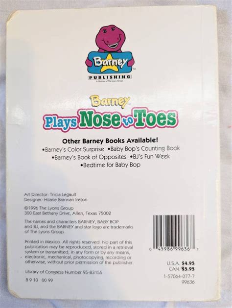 Vintage Board Books Barney Plays Nose To Toes Barney S Etsy