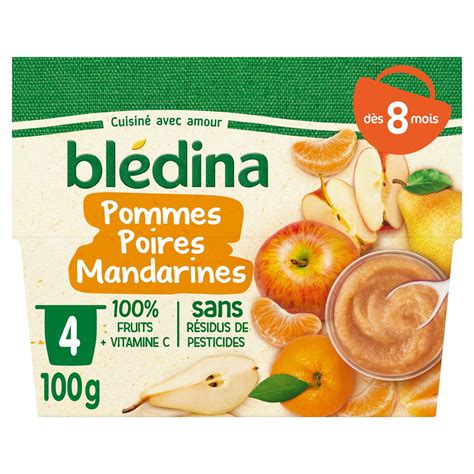 Bledina Petit Pot Dessert Pommes Poires Et Mandarines D S Mois X G