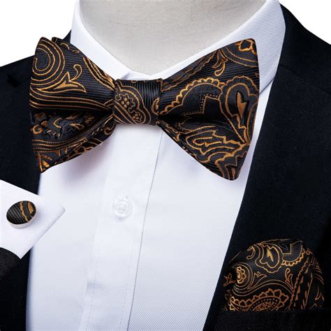 Black And Gold Paisley Matching Bowtie Set 3pc Modern Mister