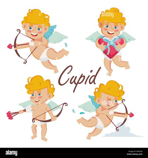 Cupid Set Vector Cupids Bow Cupid In Different Poses Happy Valentine