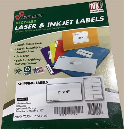 Skilcraft Recycled Laser And Inkjet Shipping Labels 2 X 4 Nsn 7530