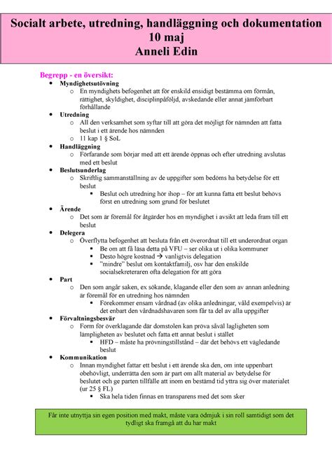 Socialt arbete utredning handläggning och dokumentation 5 maj