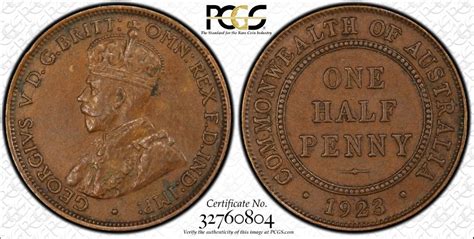 1923 Australian KGV Half Penny - PCGS AU 53