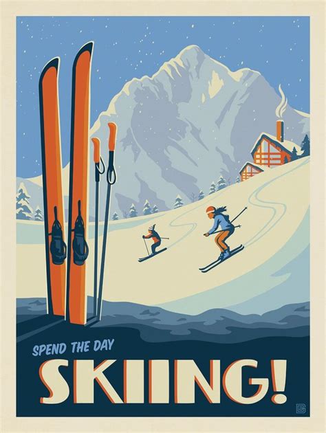 Classic Ski Design Spend The Day Skiing Affiches Dart Vintage