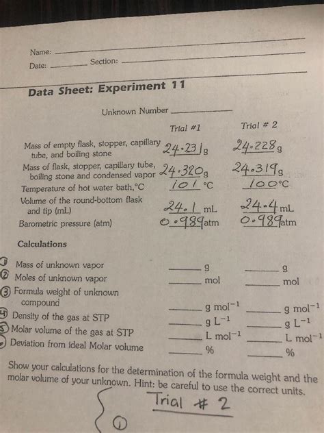 Solved Name Section Date Data Sheet Experiment 11