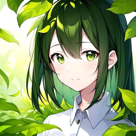 Premium AI Image | Cute Anime Girl Portrait with Green Eyes Looking at ...