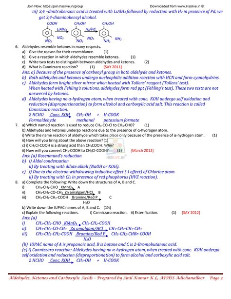 SOLUTION Plus Two Previous Year Chemistry Qb Ans Anil 12 Aldehydes