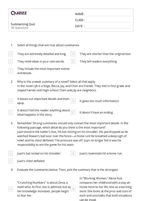 50 Summarizing Worksheets For 7th Grade On Quizizz Free And Printable