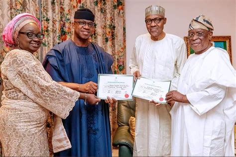 Dapo Abiodun Visit Buhari Presents His Certificate Of Return Photos