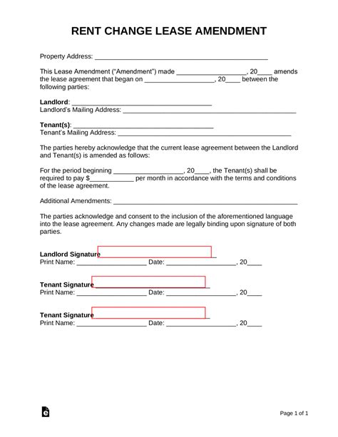 Free Lease Amendment Form Pdf Word Eforms