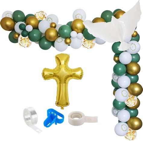 First Communion Balloon Garland Kit Sage Green White Gold Baptism