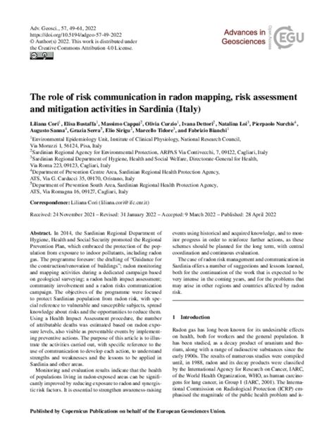 Pdf The Role Of Risk Communication In Radon Mapping Risk Assessment