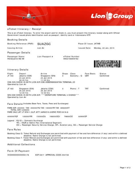 Lion Air ETicket (SUAZGC) - Hendiyanto | PDF | Fee | Aviation