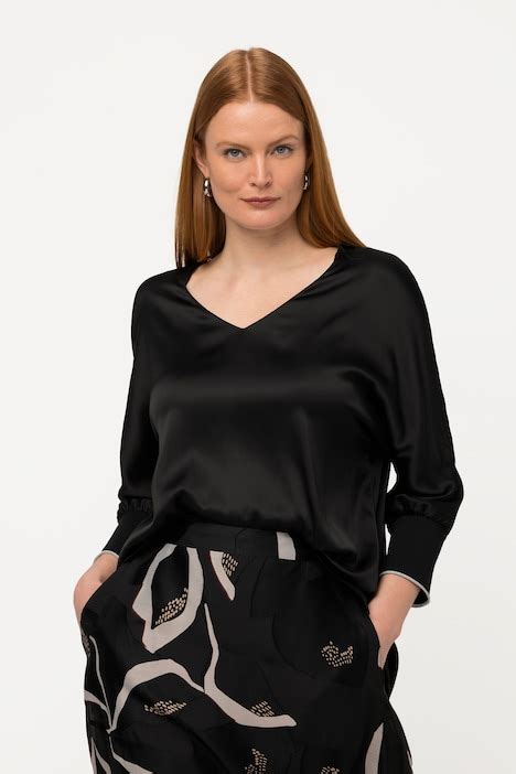 Bluse Satin V Ausschnitt 3 4 Fledermausärmel alle Blusen Blusen