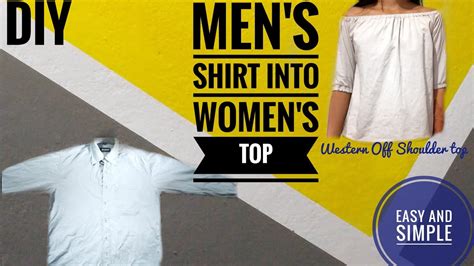 How To Convert A Men S Shirt Into A Women S Top Diy Men S Shirt To Women S Off Shoulder Youtube