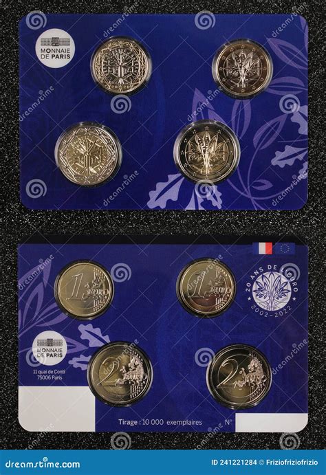 Monedas Francesas De 1 Y 2 Euros Acondicionamiento Oficial Imagen De