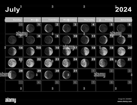 July 2024 Lunar calendar, Moon cycles, Moon Phases Stock Photo - Alamy