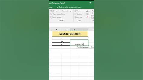 Sumsq Function In Excel Sumsq Formula In Excel Shorts Excel Youtube